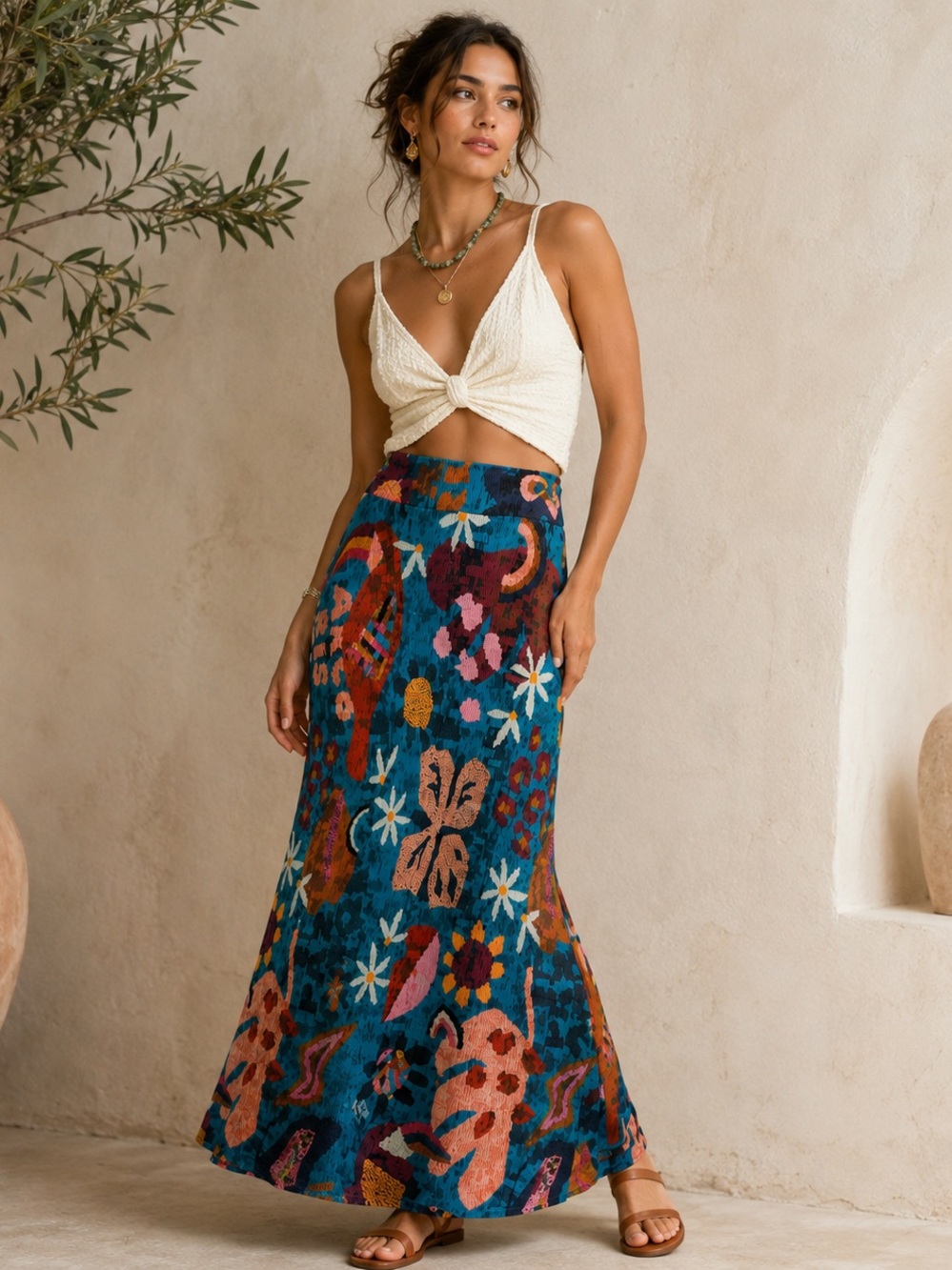 XS/S Farm Rio for Anthropologie Gabriela Knitted Maxi Skirt Floral Boho Stretchy
